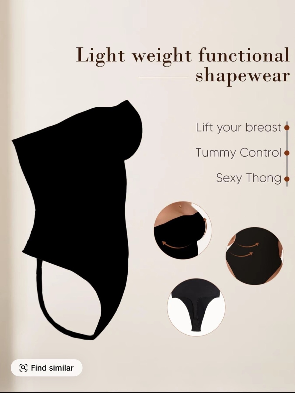 Women's Black Lightweight Shapewear Thong - Tummy Control & Lift